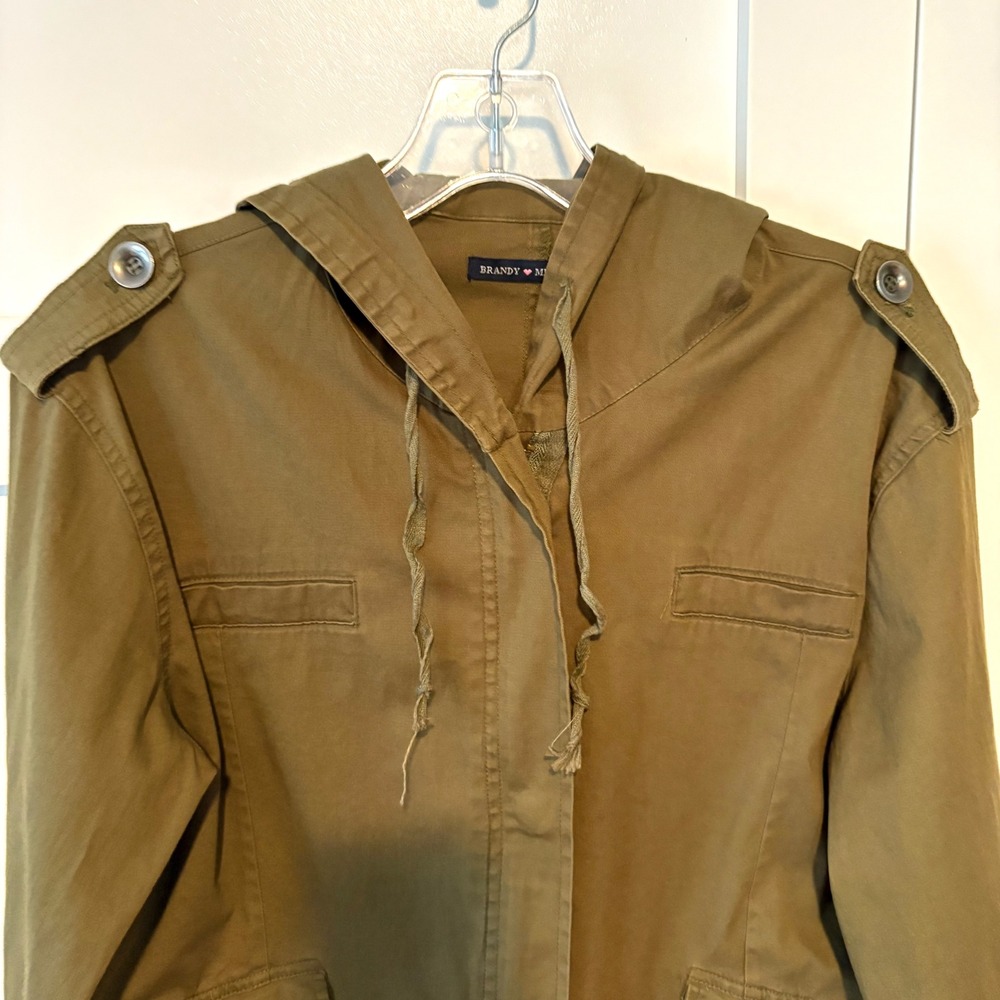 Brandy Melville Olive Cotton Utility Hooded Jacket in Size M - Picture 3 of 11
